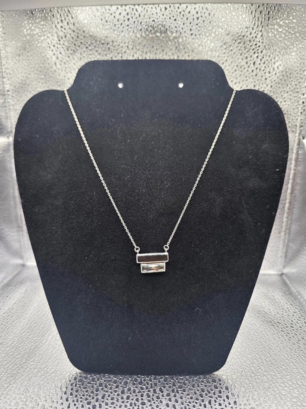 Silpada Double Bar Natural Agate & Pyrite Necklace Silver Geometric Pendant